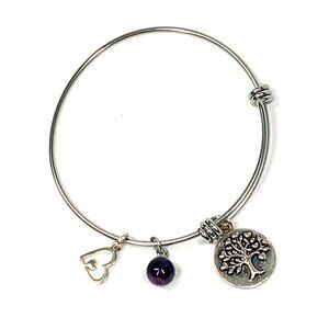 Family Tree Charm Bracelet Silver Finish - Expands 2"- 3.5"